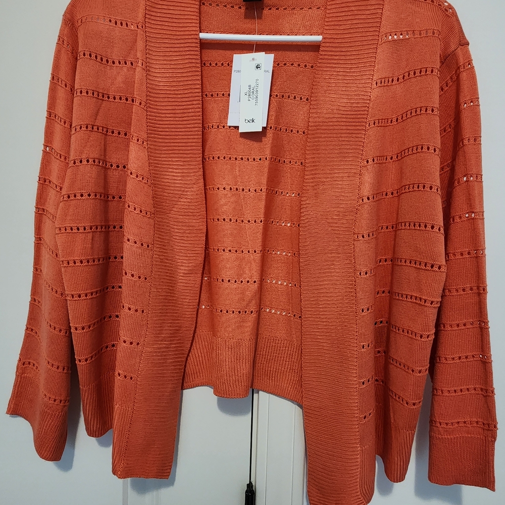 Women's Orange Open-Front Sweater